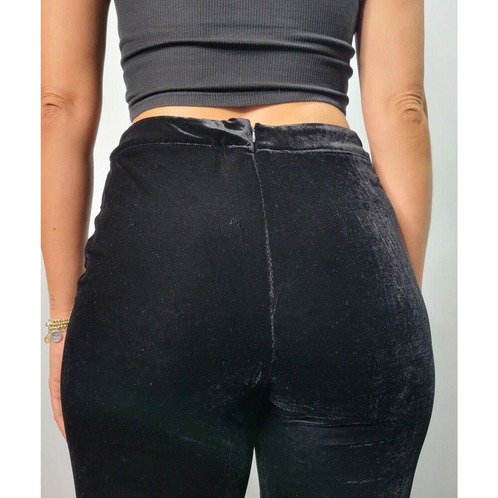 Vintage Y2K Pants Small‎ Black Velvet Gold Stud Stretch Pull On Flare Leg Goth - Picture 4 of 5